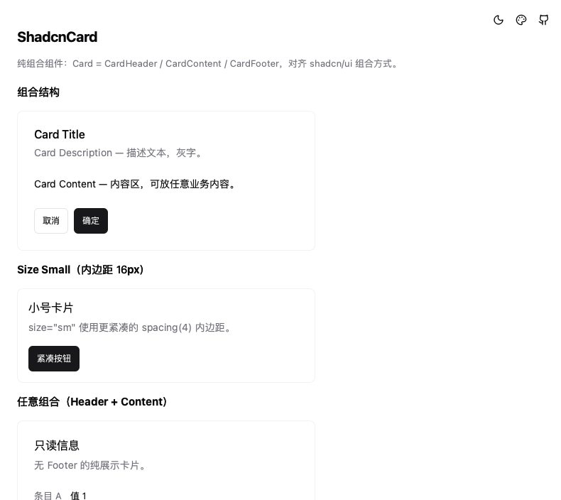 ShadcnCard 效果展示