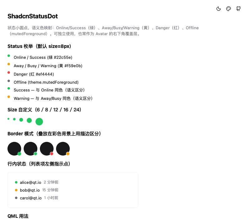 ShadcnStatusDot 效果展示